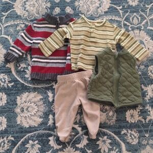 4 Piece First Impressions Striped Sweater and Quilted Vest Set